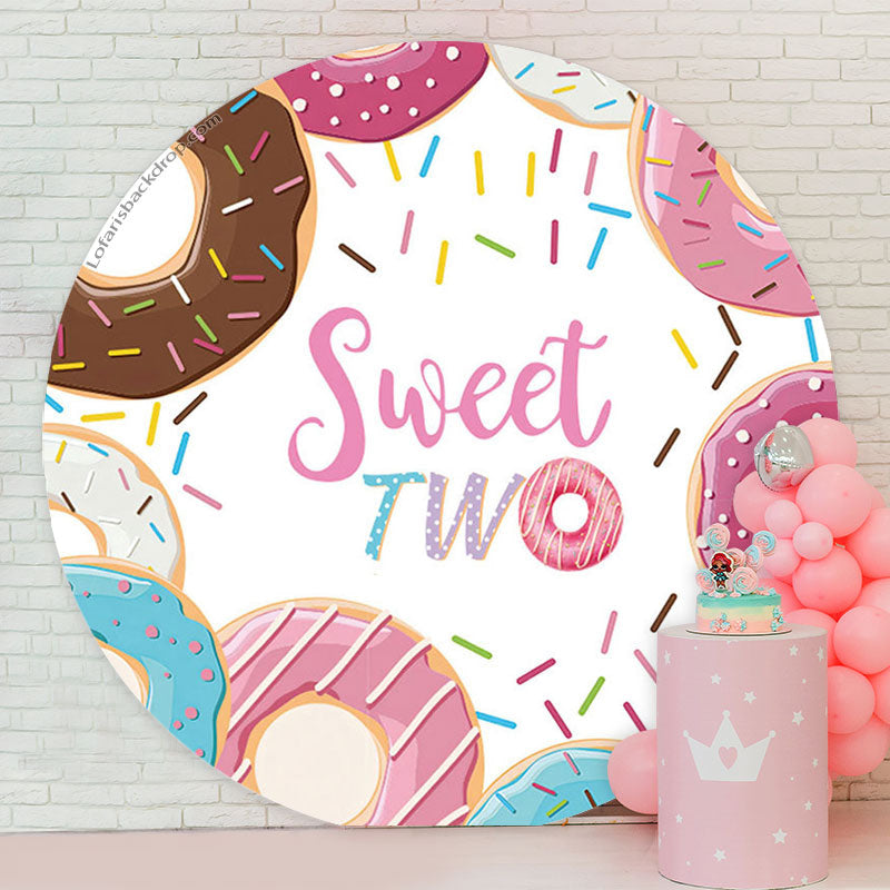 Lofaris Sweet Two Donuts Round Birthday Backdrop Cover