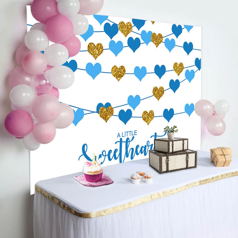 Lofaris Sweetheart Blue Hearts Boys Baby Shower Backdrop