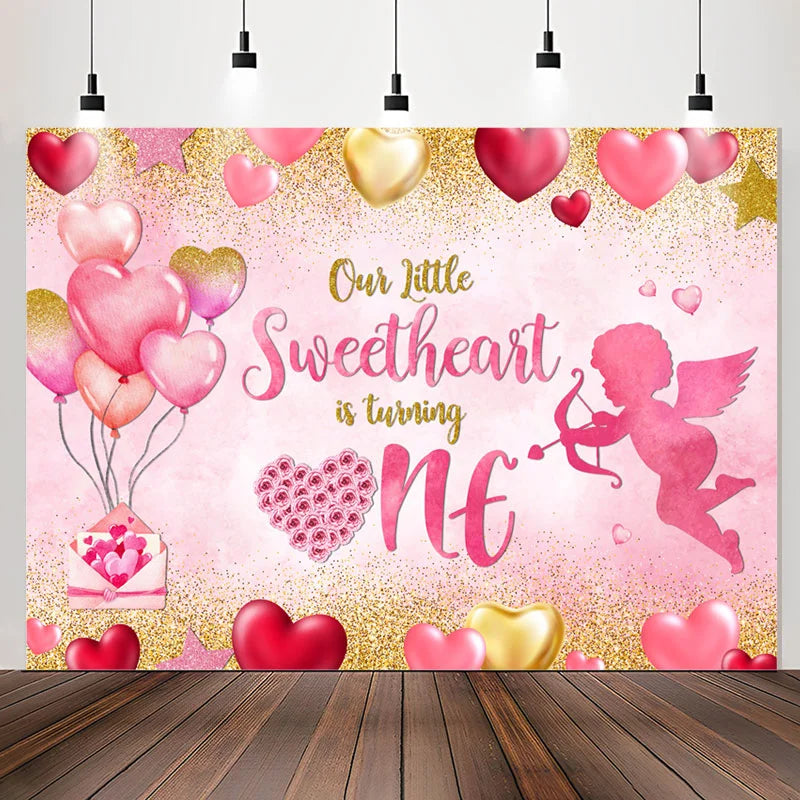 Lofaris Sweetheart One Pink Balloon 1st Birthday Backdrop