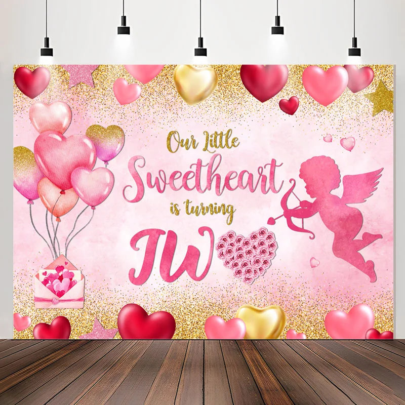Lofaris Sweetheart Two Pink Balloon 2nd Birthday Backdrop