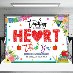 Lofaris Teaching Is A Work Of Heart Red Thank You Backdrop