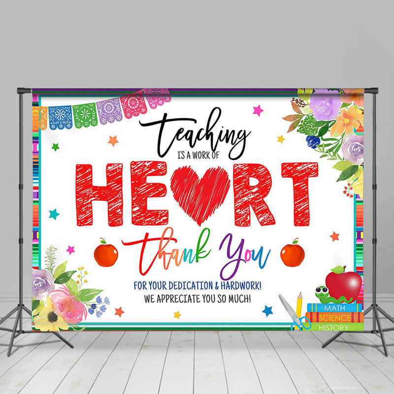 Lofaris Teaching Is A Work Of Heart Red Thank You Backdrop