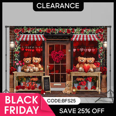 Lofaris (Ship In 24HR) Teddy Bear And Floral Love Store Valentines Backdrop