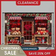 Lofaris (Ship In 24HR) Teddy Bear And Floral Love Store Valentines Backdrop