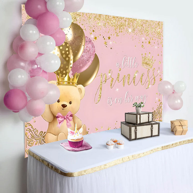 Lofaris Teddy Bear Balloon Crown Pink Baby Shower Backdrop