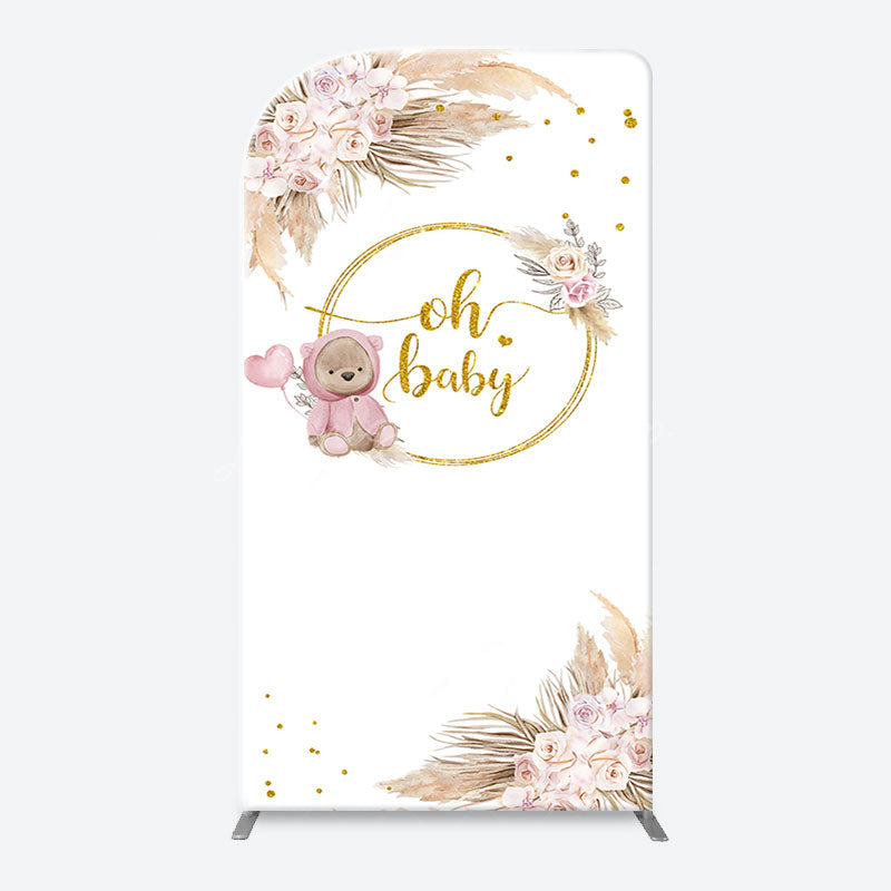 Lofaris Teddy Bear Boho Floral Gold Oh Baby Arch Backdrop