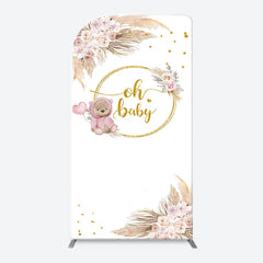 Lofaris Teddy Bear Boho Floral Gold Oh Baby Arch Backdrop