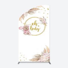 Lofaris Teddy Bear Boho Floral Gold Oh Baby Arch Backdrop
