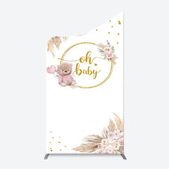 Lofaris Teddy Bear Boho Floral Gold Oh Baby Arch Backdrop