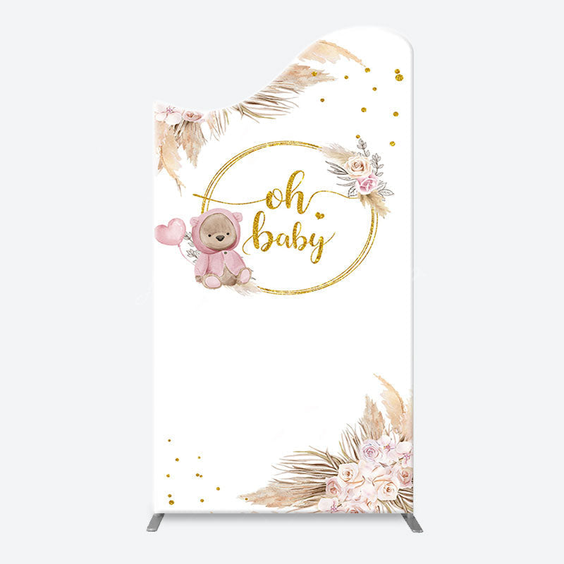Lofaris Teddy Bear Boho Floral Gold Oh Baby Arch Backdrop