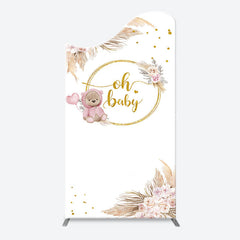 Lofaris Teddy Bear Boho Floral Gold Oh Baby Arch Backdrop