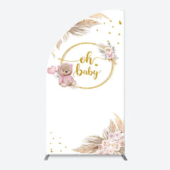 Lofaris Teddy Bear Boho Floral Gold Oh Baby Arch Backdrop