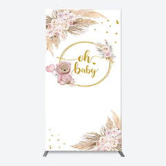 Lofaris Teddy Bear Boho Floral Gold Oh Baby Arch Backdrop