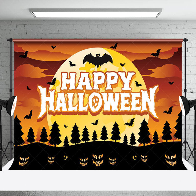 Lofaris Terrifying Night of Bats Moon Happy Halloween Backdrop