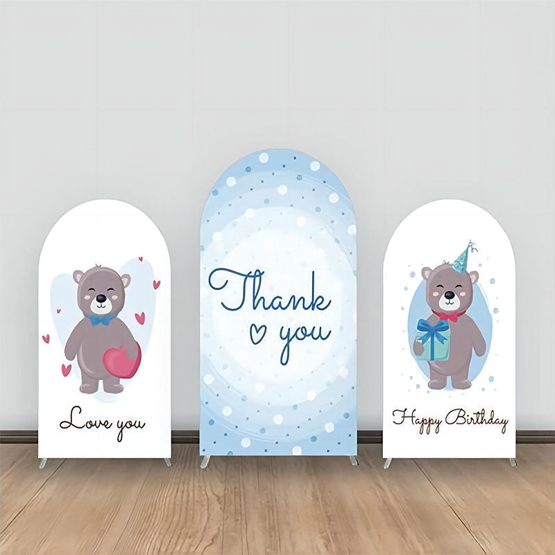 Lofaris Thank You Blue Dots Bear Birthay Arch Backdrop Kit