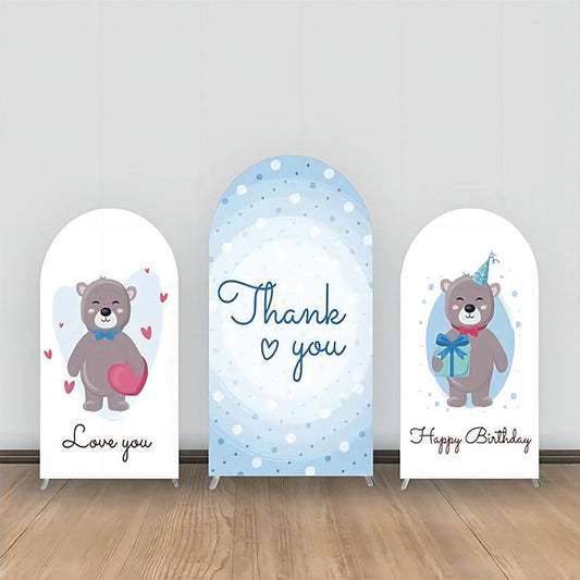 Lofaris Thank You Blue Dots Bear Birthay Arch Backdrop Kit