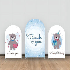 Lofaris Thank You Blue Dots Bear Birthay Arch Backdrop Kit