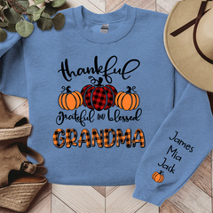 Lofaris Personalized Thankful Grateful Blessed Grandma Fall Autumn Sweatshirt