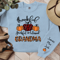 Lofaris Personalized Thankful Grateful Blessed Grandma Fall Autumn Sweatshirt