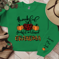 Lofaris Personalized Thankful Grateful Blessed Grandma Fall Autumn Sweatshirt