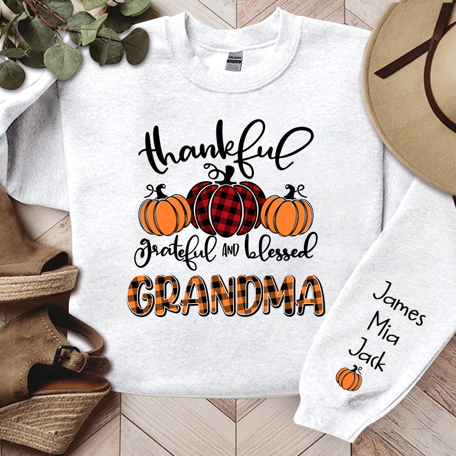 Lofaris Personalized Thankful Grateful Blessed Grandma Fall Autumn Sweatshirt