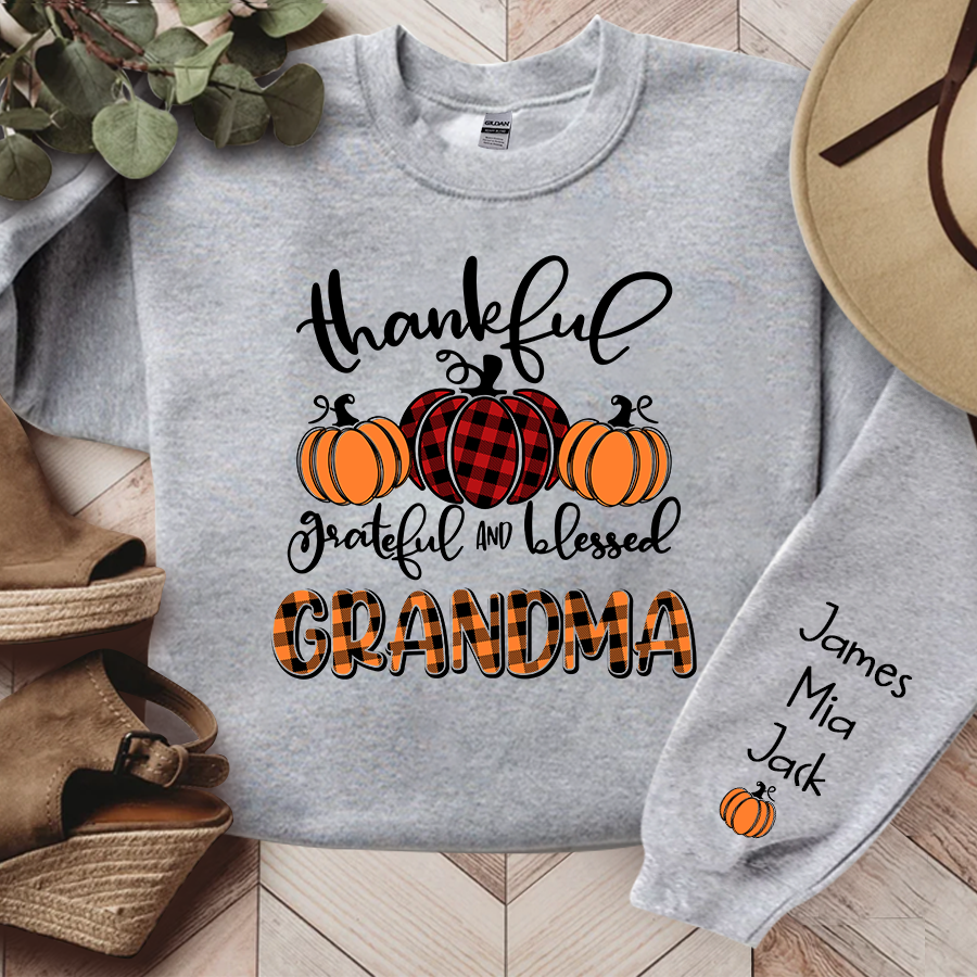 Lofaris Personalized Thankful Grateful Blessed Grandma Fall Autumn Sweatshirt