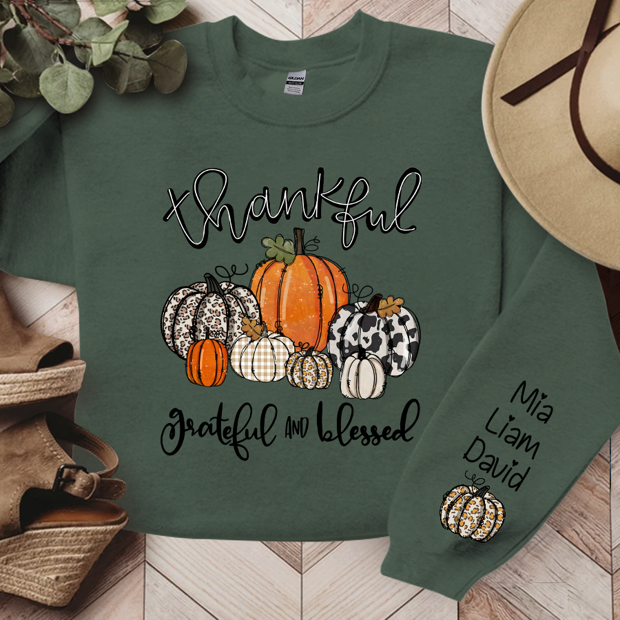 Lofaris Thankful Grateful Blessed Pumpkins Custom Sweatshirt