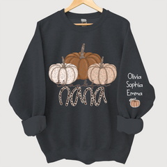 Lofaris Thankful Nana Pumpkin Leopard and Grandkids on sleeve Sweatshirt