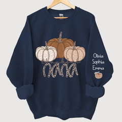 Lofaris Thankful Nana Pumpkin Leopard and Grandkids on sleeve Sweatshirt