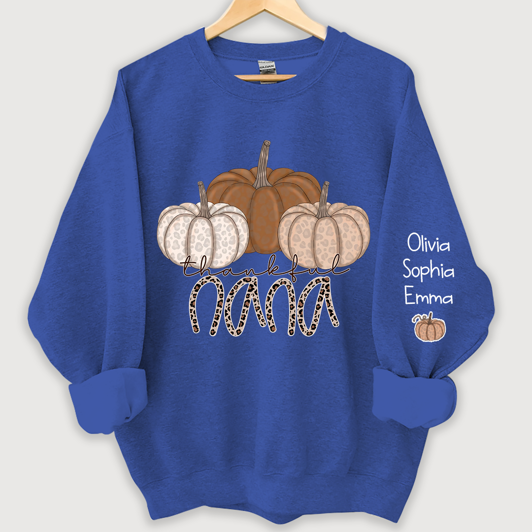 Lofaris Thankful Nana Pumpkin Leopard and Grandkids on sleeve Sweatshirt