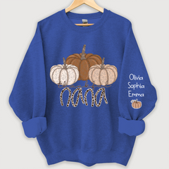 Lofaris Thankful Nana Pumpkin Leopard and Grandkids on sleeve Sweatshirt