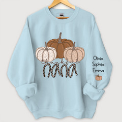 Lofaris Thankful Nana Pumpkin Leopard and Grandkids on sleeve Sweatshirt