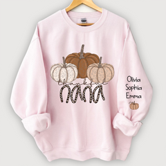 Lofaris Thankful Nana Pumpkin Leopard and Grandkids on sleeve Sweatshirt