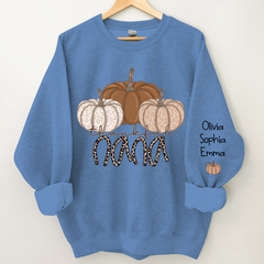 Lofaris Thankful Nana Pumpkin Leopard and Grandkids on sleeve Sweatshirt