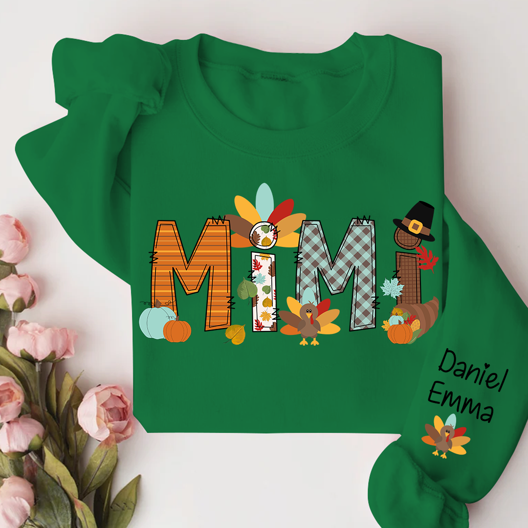 Lofaris Thanksgiving Mimi Kids Fall Custom Name Sweatshirt