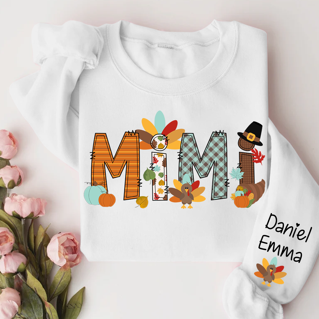 Lofaris Thanksgiving Mimi Kids Fall Custom Name Sweatshirt