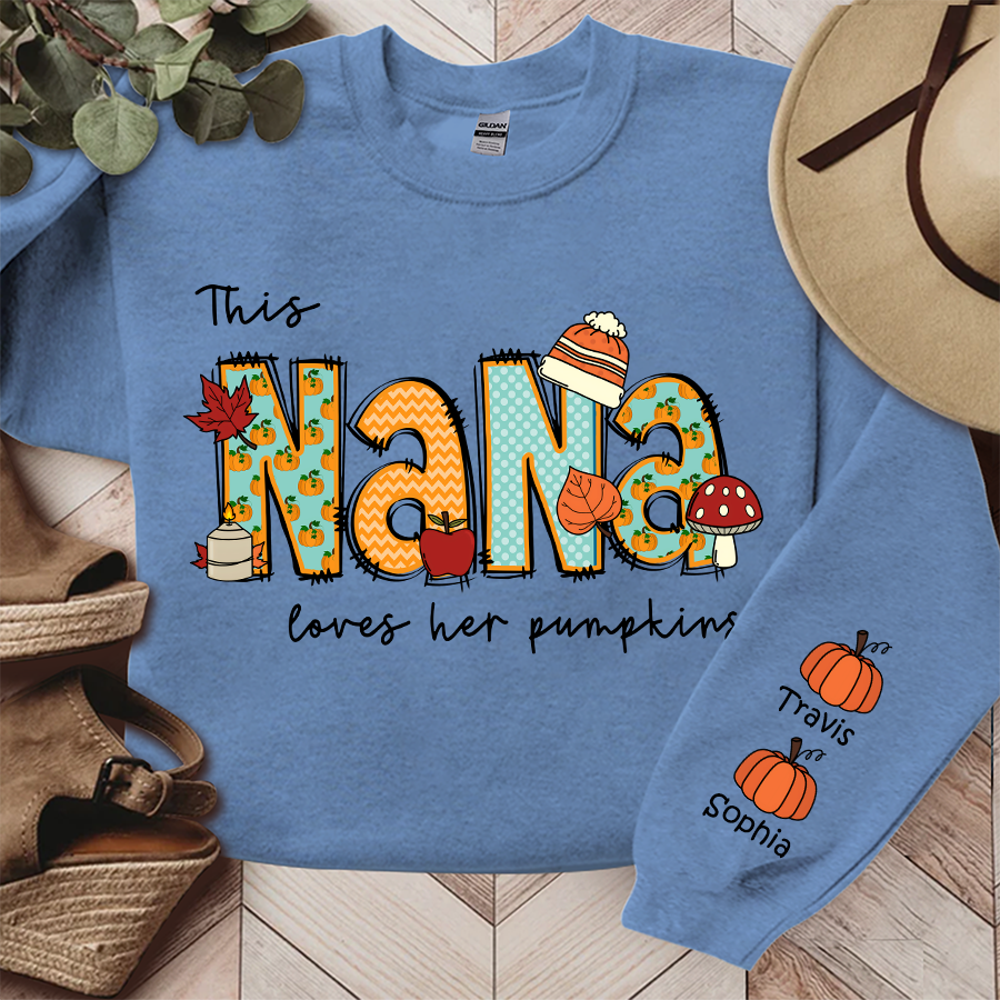 Lofaris Personalized Nana Autumn Sweatshirt This Loves Her Pumpkins Grandma Gift TH