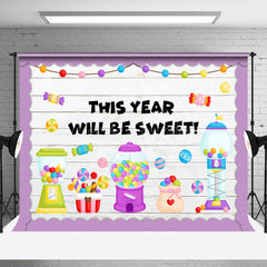 Lofaris This Year Will Be Sweet Candy Purple Wooden Backdrop