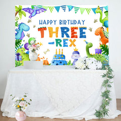 Lofaris Three Rex Cartoon Dinosaur Boy 3rd Birthday Backdrop