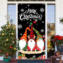 Lofaris Three Xmas Elfs Snowflake Black Christmas Door Cover