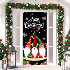 Lofaris Three Xmas Elfs Snowflake Black Christmas Door Cover