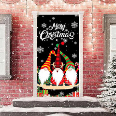 Lofaris Three Xmas Elfs Snowflake Black Christmas Door Cover