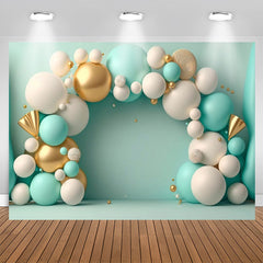 Lofaris Tiffany Blue White Golden Balloon Birthday Backdrop