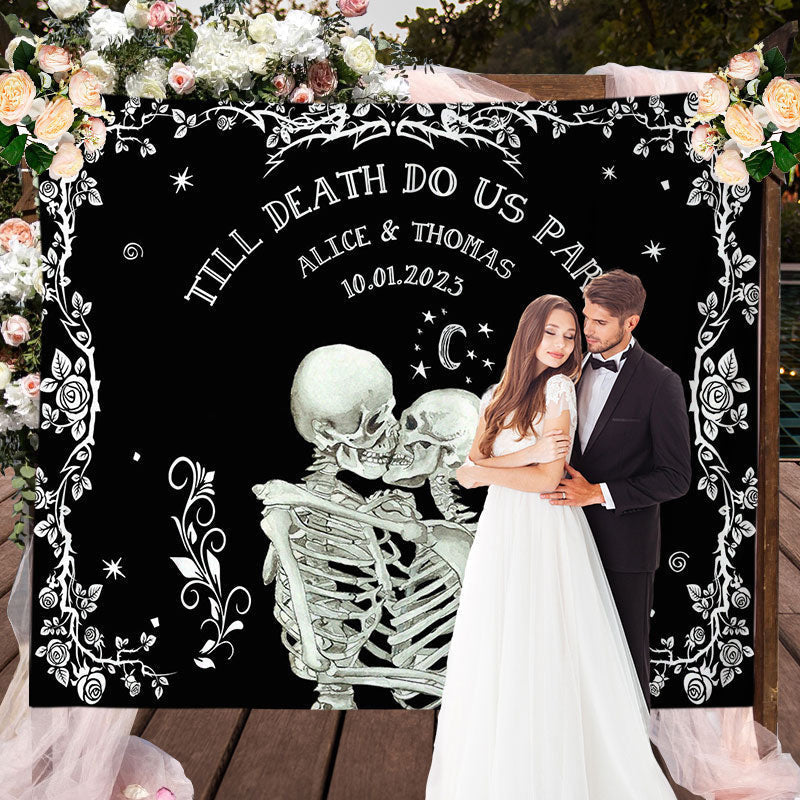 Lofaris Till Death Do Us Part Floral Halloween Wedding Backdrop