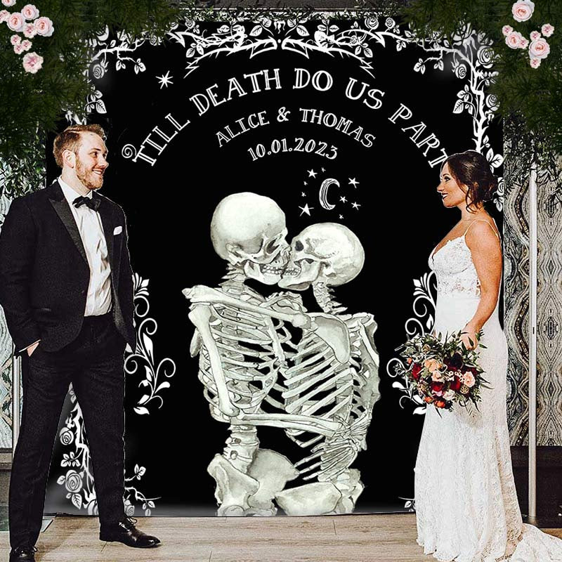 Lofaris Till Death Do Us Part Floral Halloween Wedding Backdrop