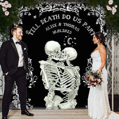 Lofaris Till Death Do Us Part Floral Halloween Wedding Backdrop