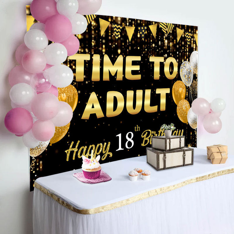 Lofaris Time To Adult Gold Black Bokeh 18 Birthday Backdrop