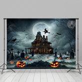 Lofaris Tomb Manor Witch Moon Night Pumpkin Happy Halloween Backdrop