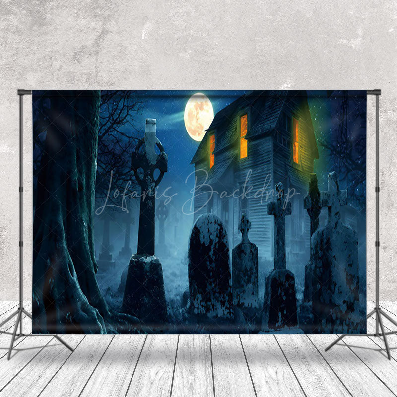 Lofaris Tombstone Snow Haunted House Halloween Backdrop