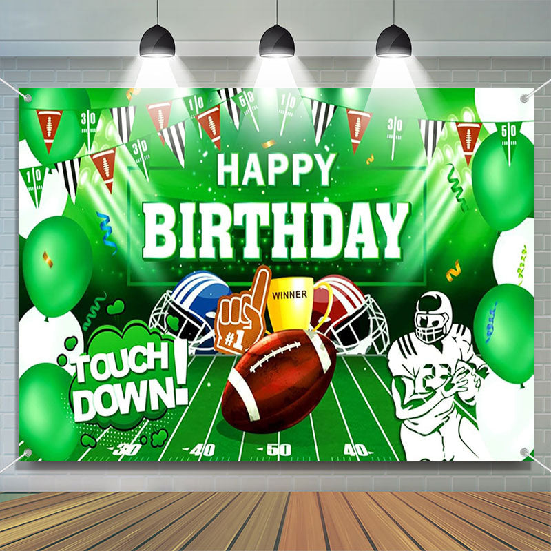 Lofaris Touch Down Green Football Field Birthday Backdrop